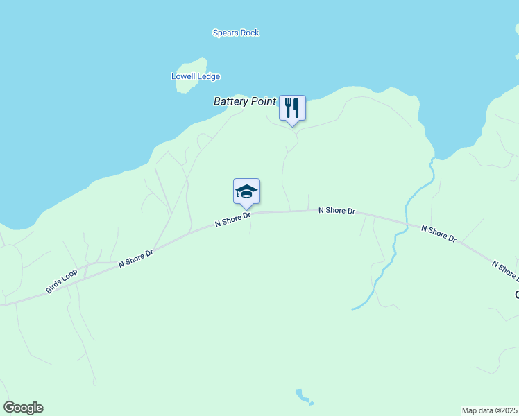 map of restaurants, bars, coffee shops, grocery stores, and more near 322 North Shore Drive in Owls Head