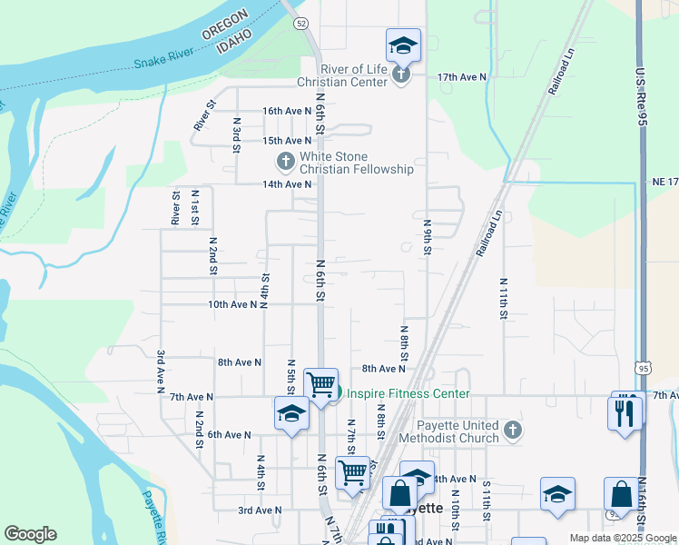 map of restaurants, bars, coffee shops, grocery stores, and more near 1116 North 6th Street in Payette