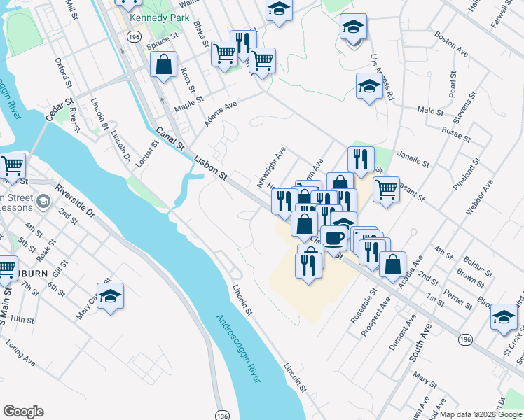 map of restaurants, bars, coffee shops, grocery stores, and more near 65 Thompson Drive in Wales