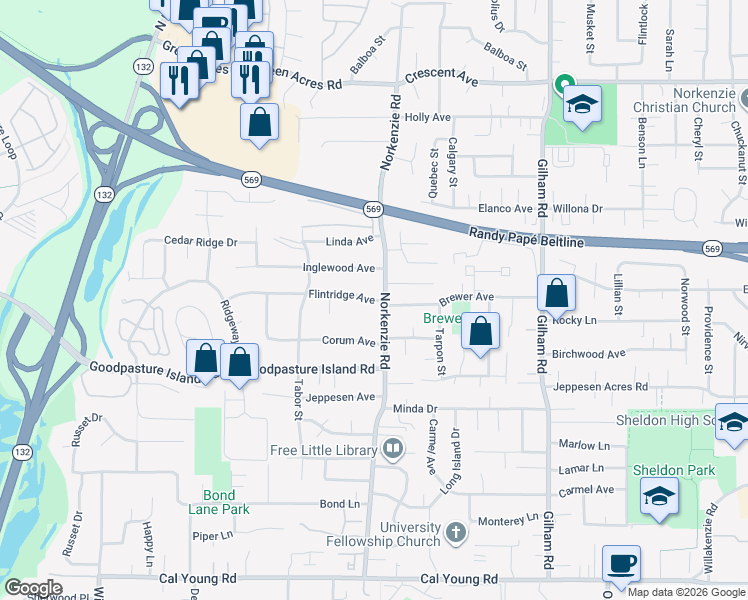 map of restaurants, bars, coffee shops, grocery stores, and more near 1585 Flintridge Ave in Eugene