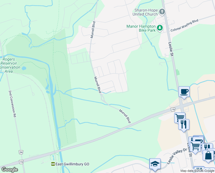 map of restaurants, bars, coffee shops, grocery stores, and more near 24 Applegate Drive in East Gwillimbury