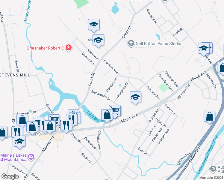 map of restaurants, bars, coffee shops, grocery stores, and more near 48 Marston Street in Auburn