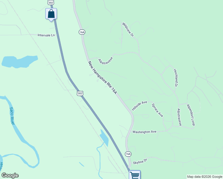 map of restaurants, bars, coffee shops, grocery stores, and more near 131 New Hampshire 16A in Intervale