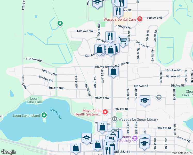 map of restaurants, bars, coffee shops, grocery stores, and more near 808 3rd Street Northwest in Waseca
