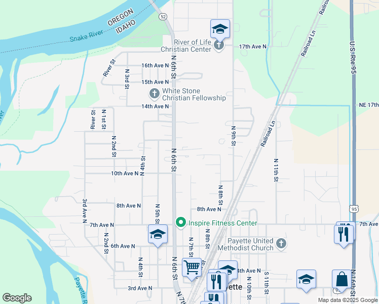 map of restaurants, bars, coffee shops, grocery stores, and more near 1116 North 6th Street in Payette