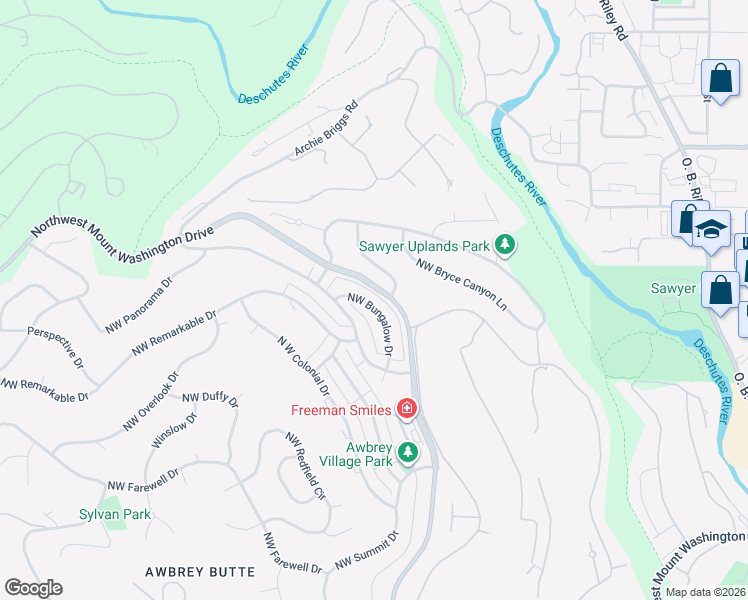 map of restaurants, bars, coffee shops, grocery stores, and more near 3322 Northwest Bungalow Drive in Bend