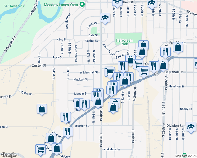 map of restaurants, bars, coffee shops, grocery stores, and more near 1114 South 35th Street in Manitowoc