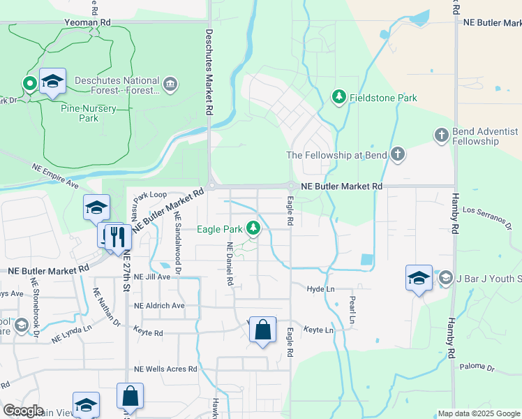map of restaurants, bars, coffee shops, grocery stores, and more near 62926 Northeast Nolan Street in Bend