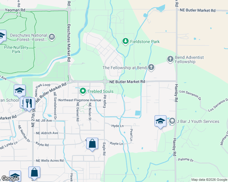 map of restaurants, bars, coffee shops, grocery stores, and more near 21435 Northeast Butler Market Road in Bend