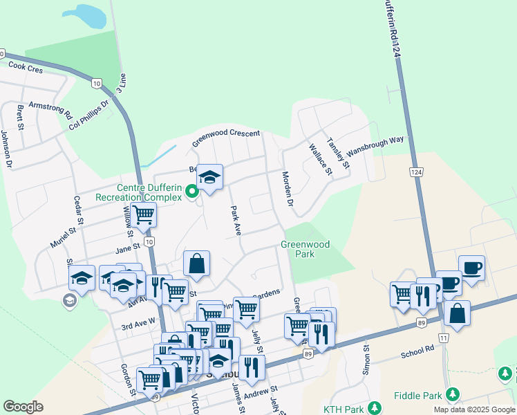 map of restaurants, bars, coffee shops, grocery stores, and more near 613 Canfield Place in Shelburne