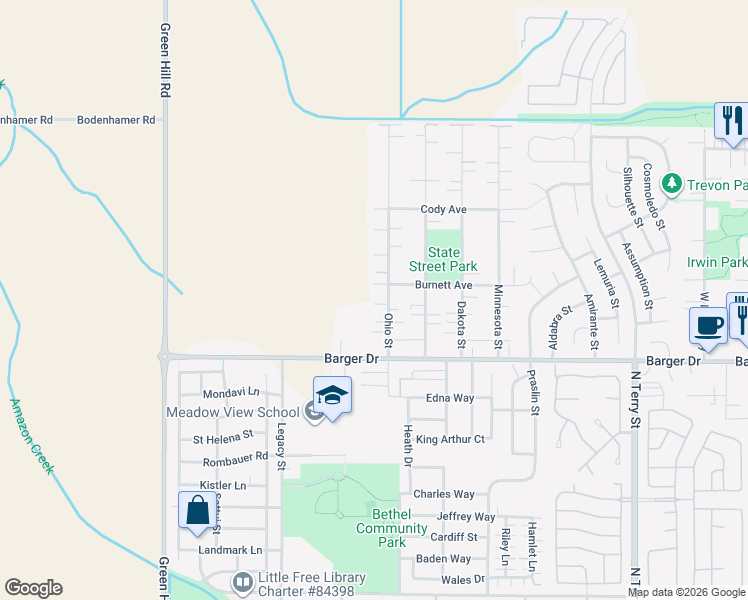 map of restaurants, bars, coffee shops, grocery stores, and more near 2082 Ohio Street in Eugene