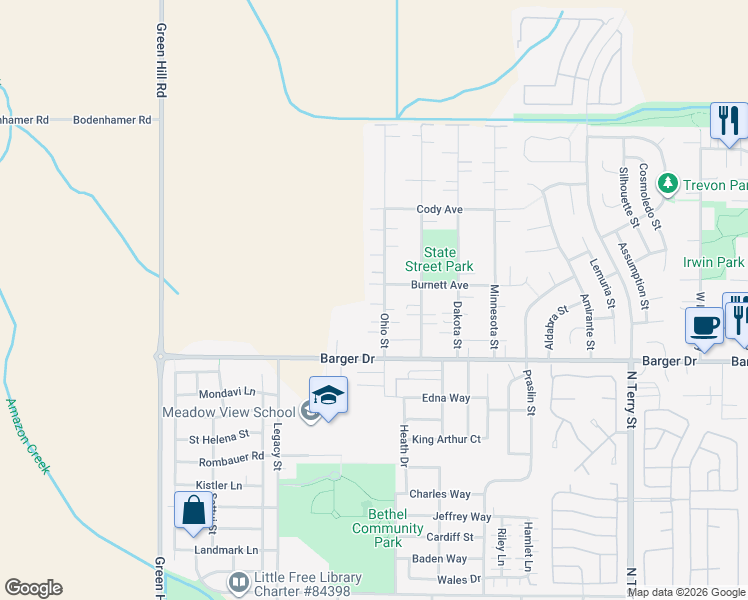map of restaurants, bars, coffee shops, grocery stores, and more near 2082 Ohio Street in Eugene