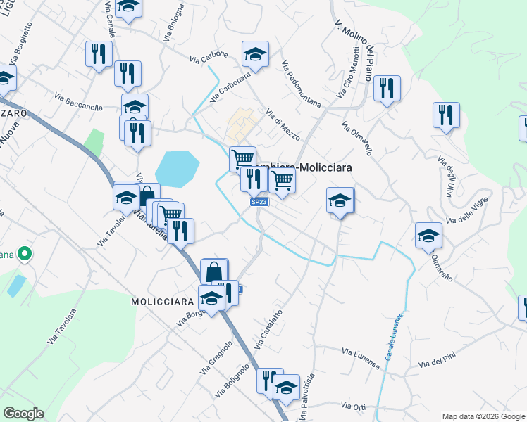 map of restaurants, bars, coffee shops, grocery stores, and more near 4 Via della Resistenza in Colombiera-Molicciara