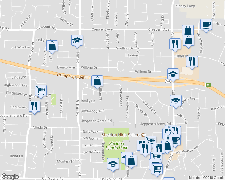 map of restaurants, bars, coffee shops, grocery stores, and more near 2310 Elysium Avenue in Eugene