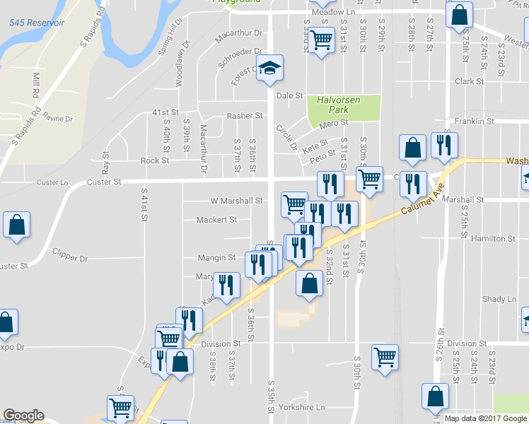 map of restaurants, bars, coffee shops, grocery stores, and more near 1114 South 35th Street in Manitowoc