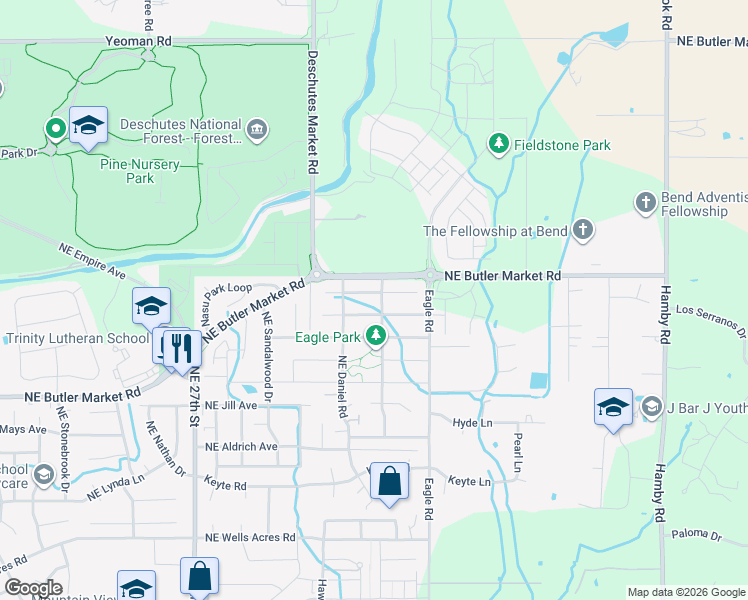 map of restaurants, bars, coffee shops, grocery stores, and more near 62926 Northeast Nolan Street in Bend