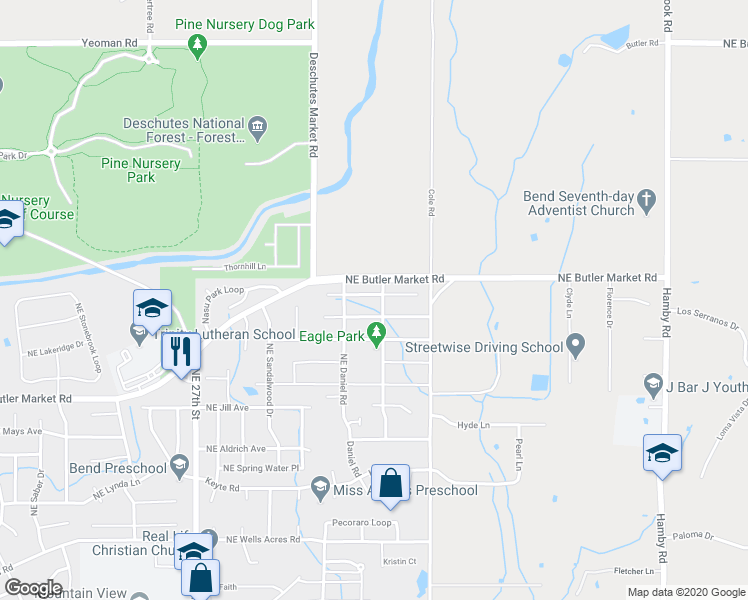 map of restaurants, bars, coffee shops, grocery stores, and more near 62926 Northeast Nolan Street in Bend