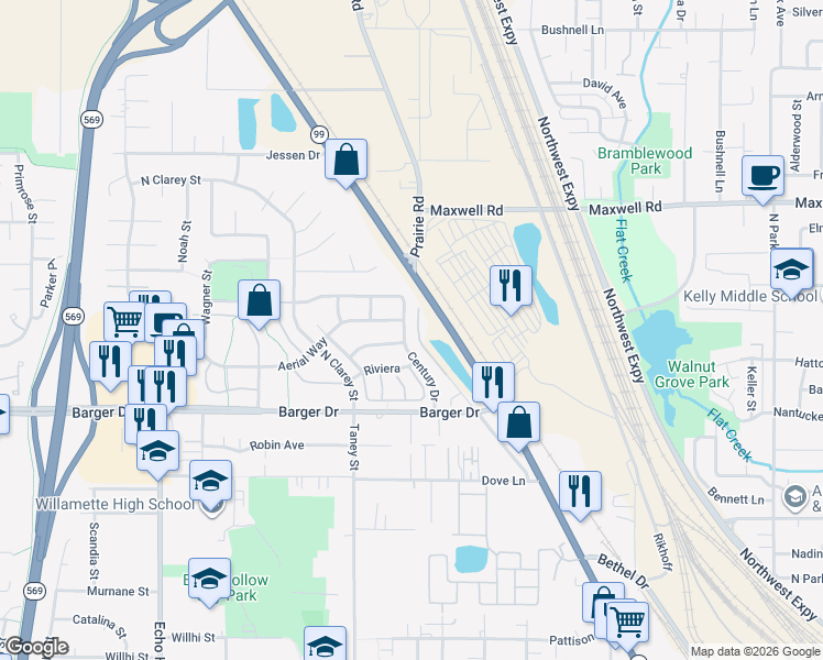 map of restaurants, bars, coffee shops, grocery stores, and more near 3727 Megan Way in Eugene