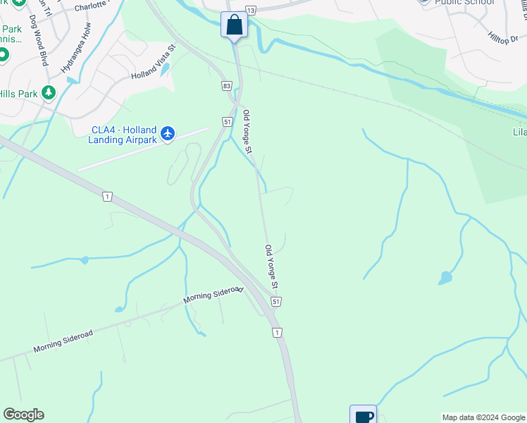 map of restaurants, bars, coffee shops, grocery stores, and more near 18823 Old Yonge Street in East Gwillimbury