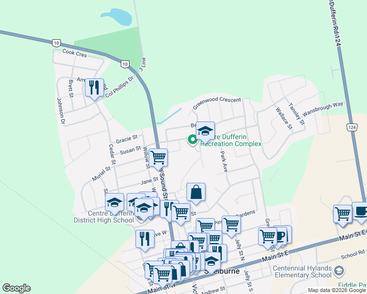 map of restaurants, bars, coffee shops, grocery stores, and more near 416 Orvis Crescent in Shelburne