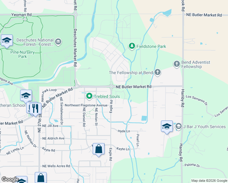 map of restaurants, bars, coffee shops, grocery stores, and more near 21435 Northeast Butler Market Road in Bend