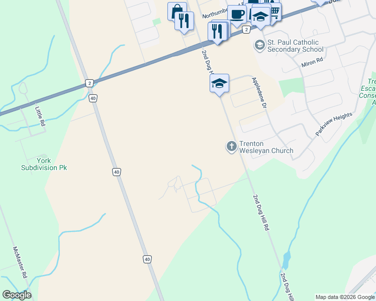 map of restaurants, bars, coffee shops, grocery stores, and more near 10 Parkland Circle in Quinte West