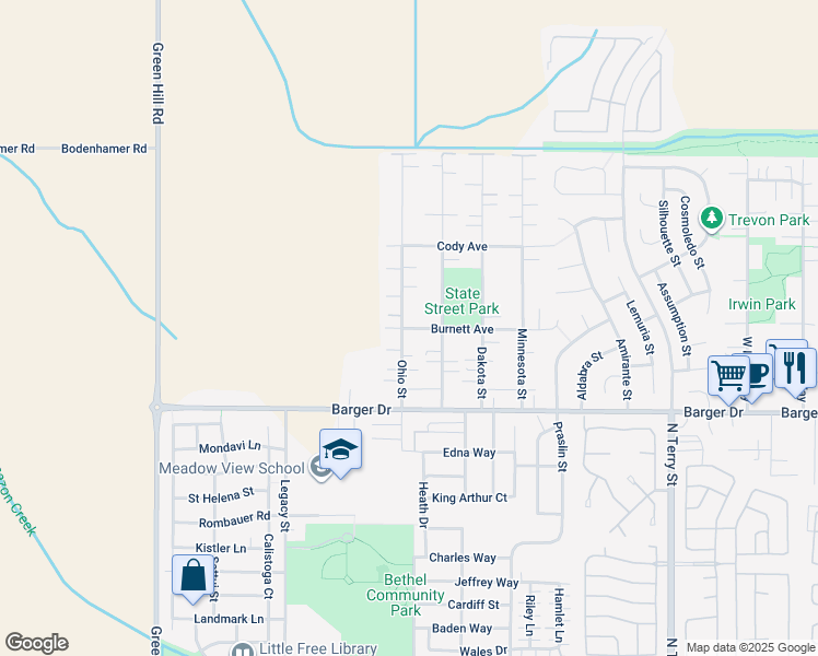 map of restaurants, bars, coffee shops, grocery stores, and more near 2072 Wisconsin Street in Eugene