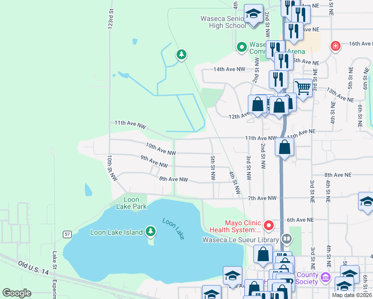 map of restaurants, bars, coffee shops, grocery stores, and more near 904 7th Street Northwest in Waseca
