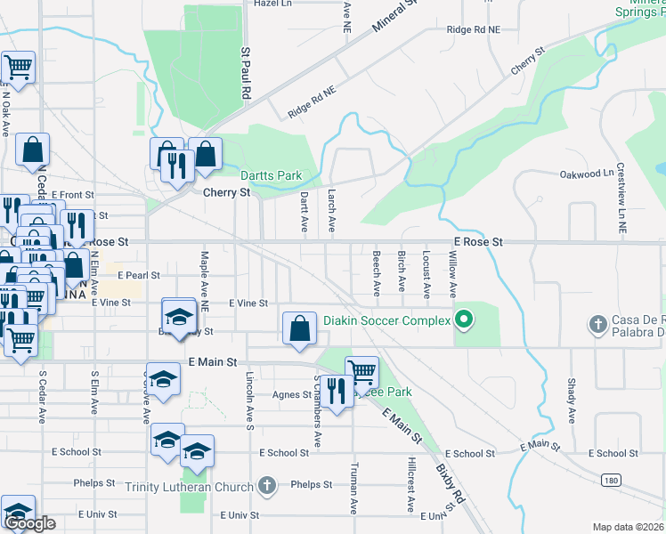 map of restaurants, bars, coffee shops, grocery stores, and more near 228 Linden Avenue in Owatonna
