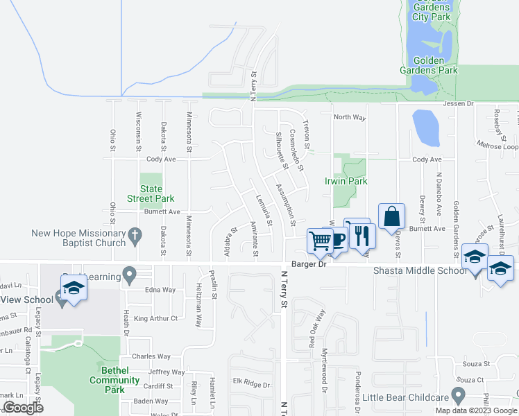 map of restaurants, bars, coffee shops, grocery stores, and more near 2076 Lemuria Street in Eugene