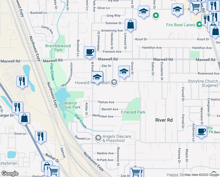 map of restaurants, bars, coffee shops, grocery stores, and more near in Lane County