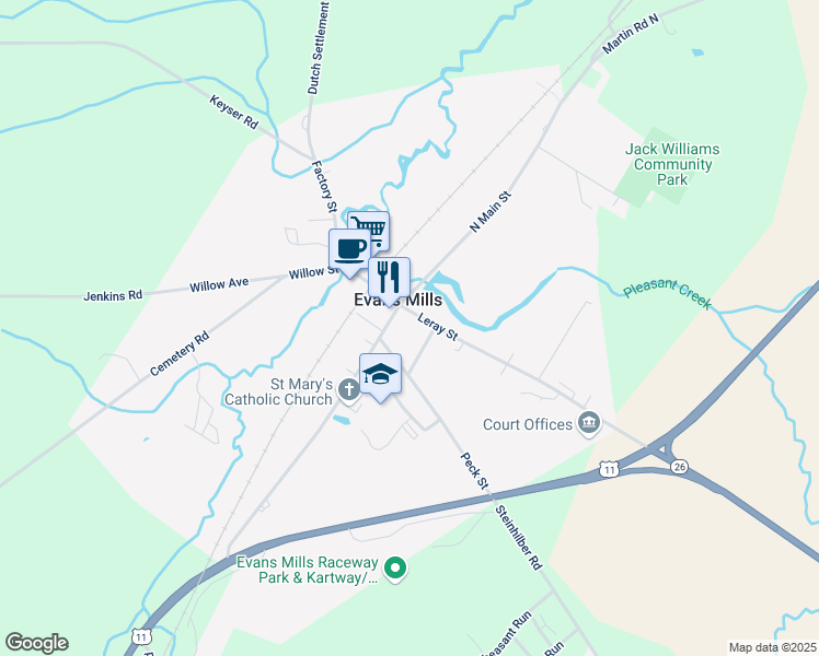 map of restaurants, bars, coffee shops, grocery stores, and more near in Evans Mills
