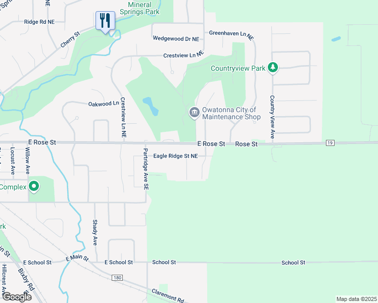 map of restaurants, bars, coffee shops, grocery stores, and more near 400 Hazeltine Place in Owatonna