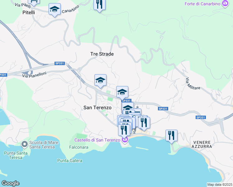 map of restaurants, bars, coffee shops, grocery stores, and more near 5 Località Lizzo in Lerici