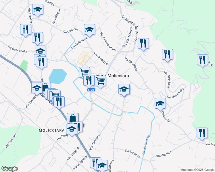 map of restaurants, bars, coffee shops, grocery stores, and more near 24 Via Salicello 1 Traversa in Colombiera-molicciara