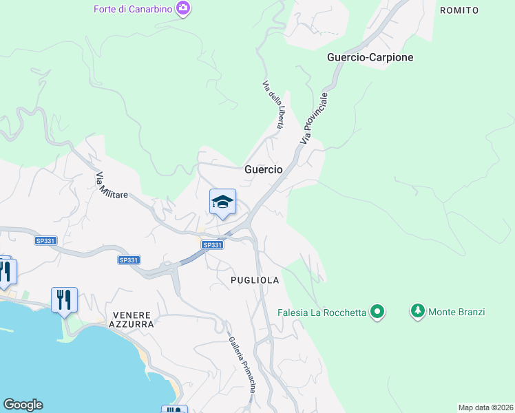 map of restaurants, bars, coffee shops, grocery stores, and more near SP331 in Guercio