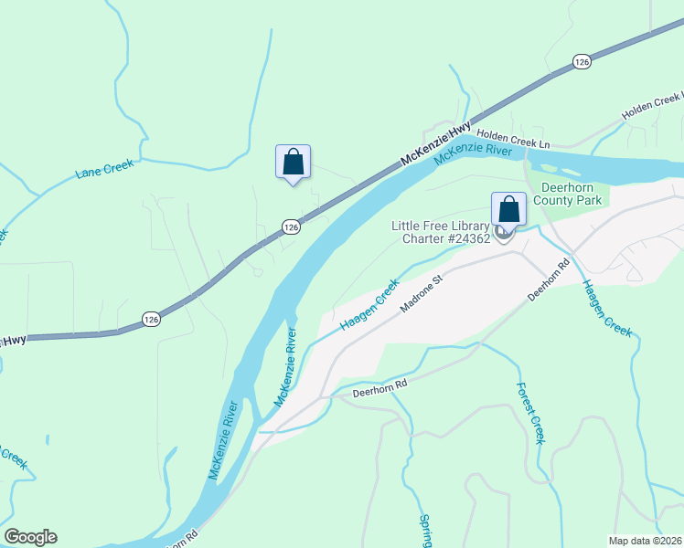 map of restaurants, bars, coffee shops, grocery stores, and more near 41578 McKenzie Highway in Springfield