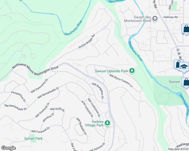 map of restaurants, bars, coffee shops, grocery stores, and more near 1021 North West Yosemite Drive in Bend