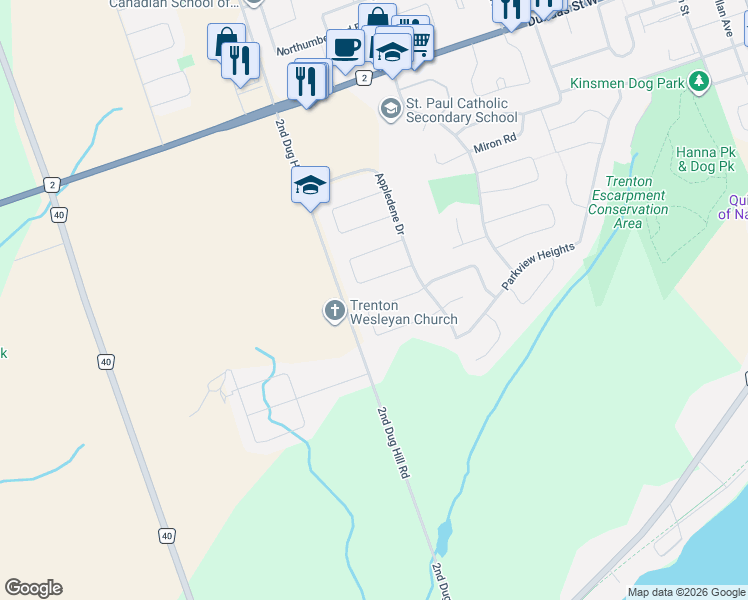map of restaurants, bars, coffee shops, grocery stores, and more near 51 Crews Crescent in Quinte West
