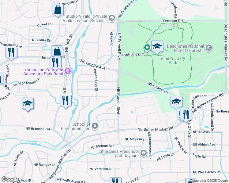 map of restaurants, bars, coffee shops, grocery stores, and more near 20978 Spinnaker Street in Bend