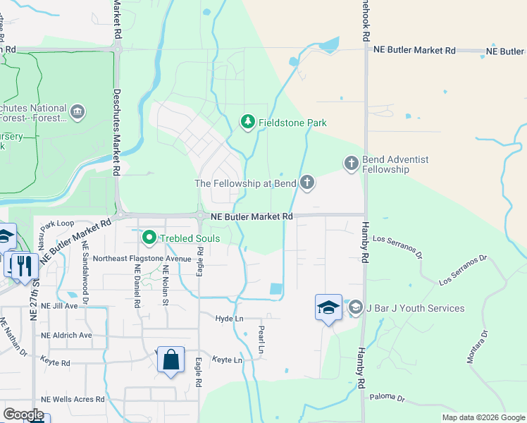 map of restaurants, bars, coffee shops, grocery stores, and more near 21460 NE Butler Market Rd in Bend
