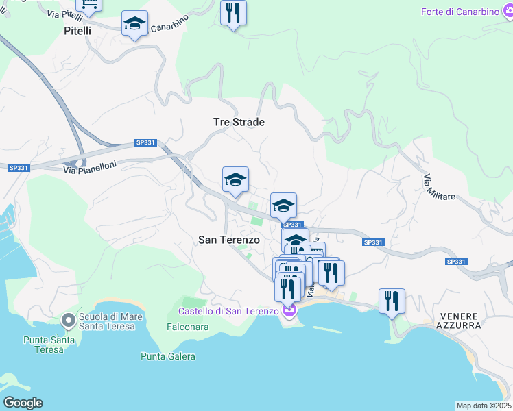 map of restaurants, bars, coffee shops, grocery stores, and more near 9 Via Gozzano in Lerici