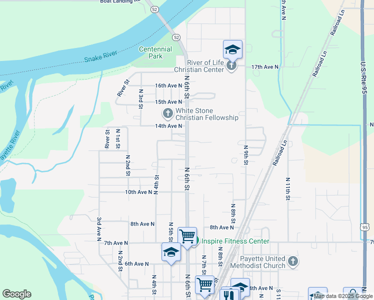 map of restaurants, bars, coffee shops, grocery stores, and more near 1231 North 6th Street in Payette