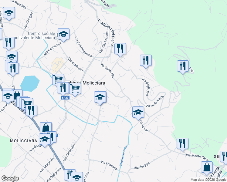 map of restaurants, bars, coffee shops, grocery stores, and more near 2 Via Tagliata in Colombiera-Molicciara
