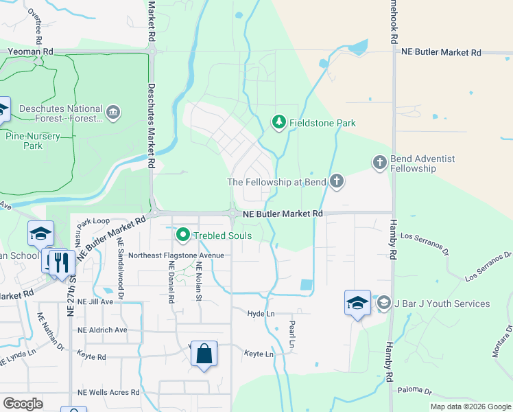 map of restaurants, bars, coffee shops, grocery stores, and more near 63010 Cole Road in Bend