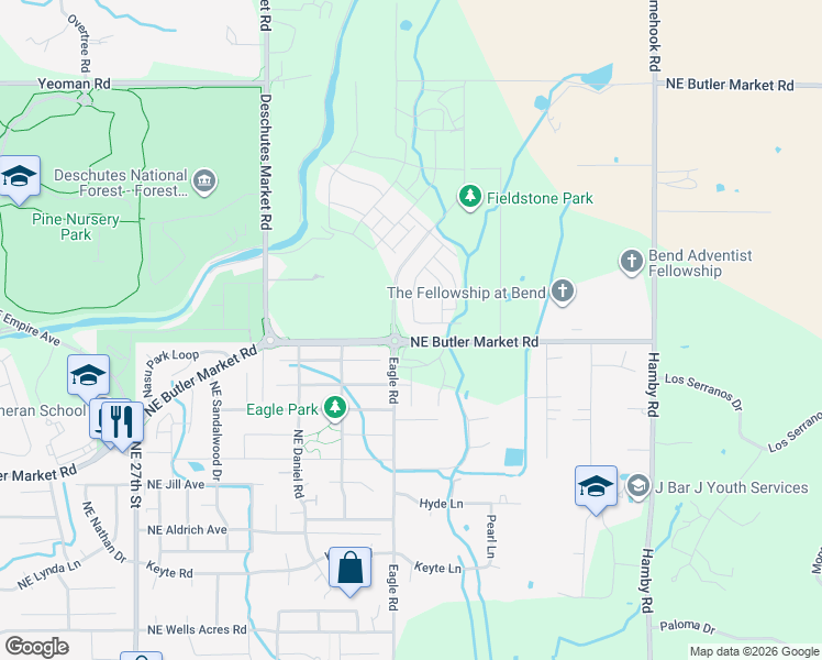 map of restaurants, bars, coffee shops, grocery stores, and more near 63010 Cole Road in Bend