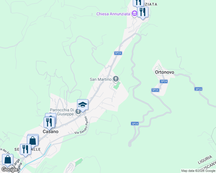 map of restaurants, bars, coffee shops, grocery stores, and more near 20 Via San Martino in Casano