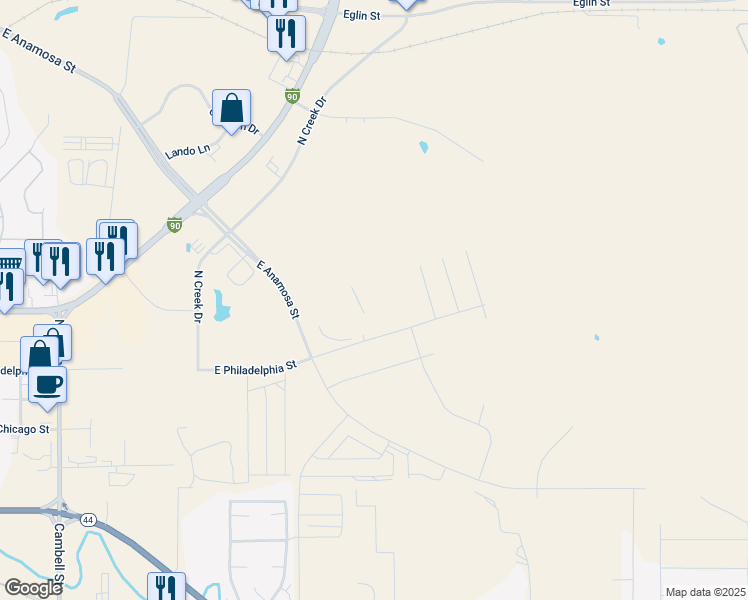 map of restaurants, bars, coffee shops, grocery stores, and more near 710 North Creek Drive in Rapid City