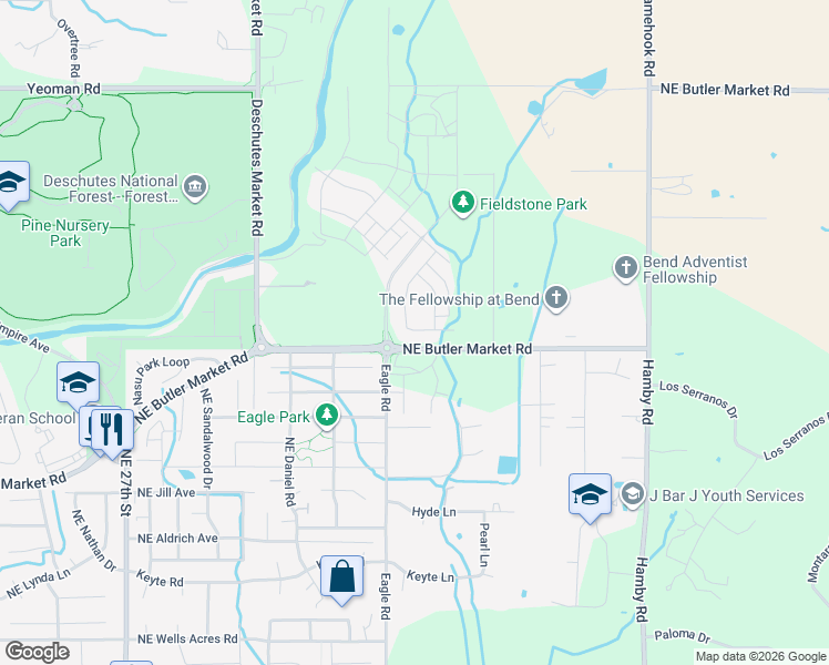 map of restaurants, bars, coffee shops, grocery stores, and more near 63010 Cole Road in Bend