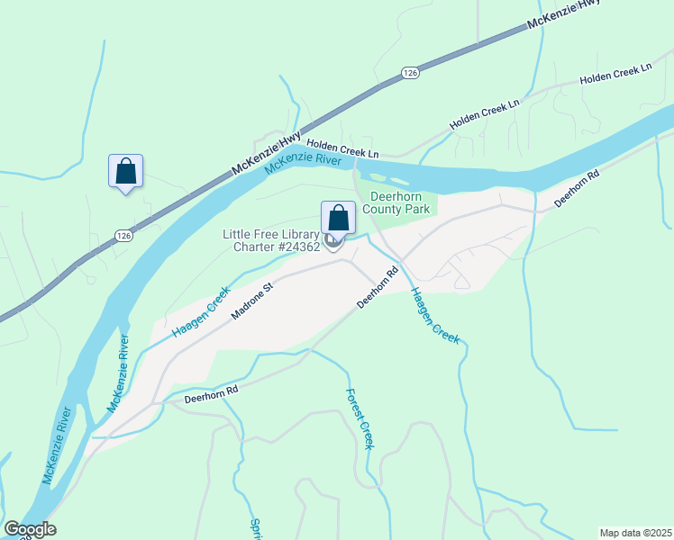 map of restaurants, bars, coffee shops, grocery stores, and more near 41810 Madrone Street in Springfield